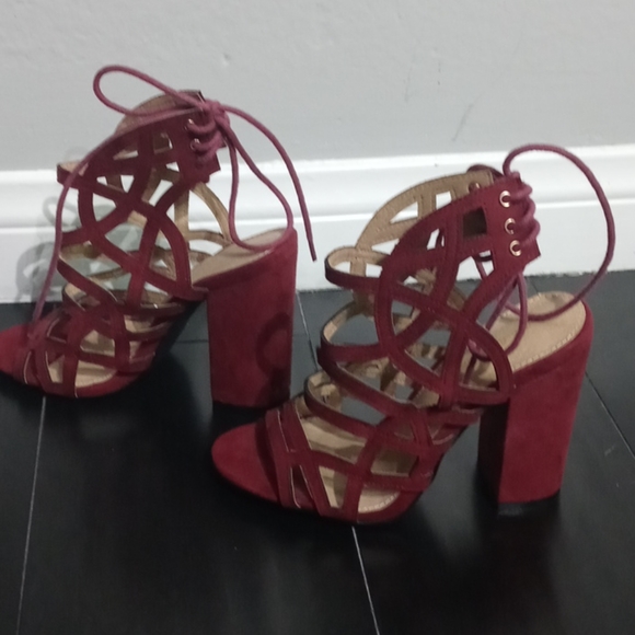 Velvet Burgundy Sandal Heels - Picture 3 of 9